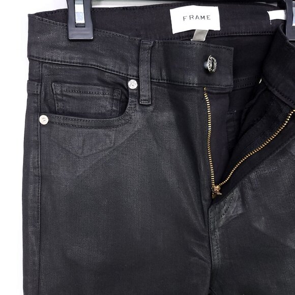 Frame The Alix Faux Leather Jeans Womens Size 26 Skinny Black High Rise - Picture 4 of 14